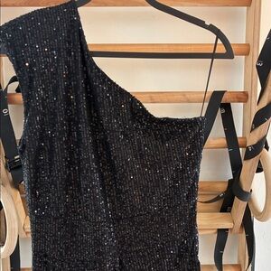 Black Sequin One-Shoulder Jumpsuit
